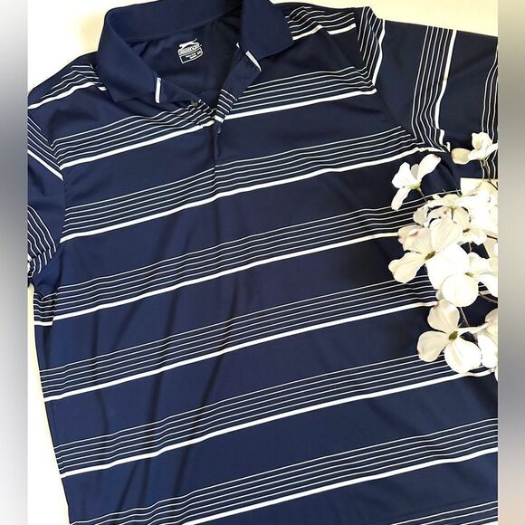 Men’s Slazenger Navy & White Striped Golf Polo Shirt - Picture 7 of 8